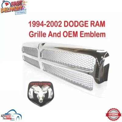 NEW FRONT GRILLE ASSEMBLY AND OEM EMBLEM 2PC FOR 1994-2002 DODGE RAM 2500 PICKUP - Image 1 of 4