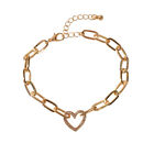 Au Local Rhinestone Love Heart Charm Chunky Gold Chain Bracelet Girl Accessories