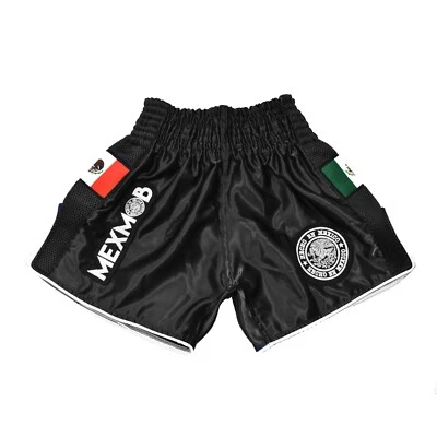 MUAY THAI BLACK MEXMOB KICKBOXING BOXING SHORTS