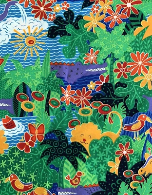 3 1/2 yds. Jungle Jamboree fabric Robert Kaufman lion giraffe elephant parakeet - Image 1 of 4