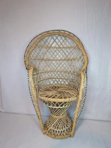 Vintage Wicker Peacock Chair Boho Plant Stand Doll Chair Rattan 16” Fan Back - Picture 1 of 11