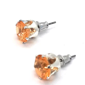 VTG orange stud earrings solitaire Stone prong rhinestone fine birthstone retro - Picture 1 of 6