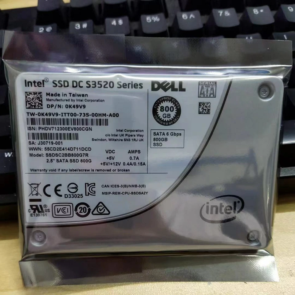 800GB Intel SSD DC S3520 Series 6Gb/s MLC 2.5" SATA III SSDSC2BB800G7R 0K49V9 - Image 1 of 1