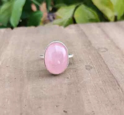 Rose Quartz Gemstone Ring 925 Sterling Silver Simple Neck Ring All Size MK* - Image 1 of 4