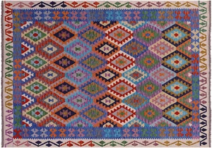 Tappeto reversibile Kilim tessuto piatto lana su lana 6' 9" X 9' 8" - Q17549 - Foto 1 di 8