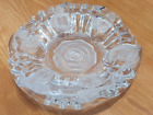Lovely Large 7" Clear Glass Ashtray Heavy Circular Frosted Rose Design