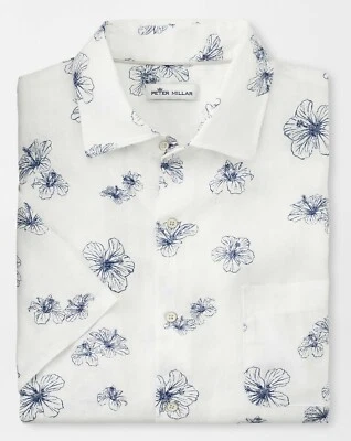 НОВЫЕ МУЖСКИЕ PETER MILLAR S/S ГИБИСКУС BEACH ЛЬНЯНОЕ СПОРТИВНОЕ ПЛАТЬЕ рубашка, средний, белый - Изображение 1 из 4