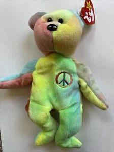 TY Beanie Baby PEACE Ty-Dye Bär 8,5 Zoll neu mit Etikett Sammlerstück authentischer Stoffbär - Bild 1 von 6