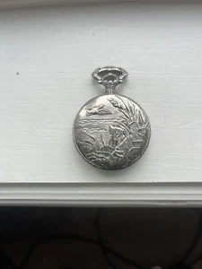 Andre Rivalle Pocket Watch 17 Jewel Shock Bird Dog & Duck silver Plated Working - Picture 1 of 5