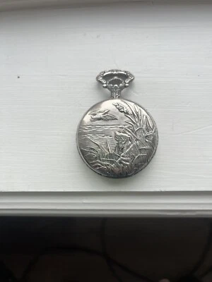 Andre Rivalle Pocket Watch 17 Jewel Shock Bird Dog & Duck silver Plated Working - Image 1 of 4