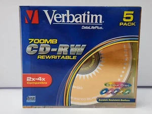 Verbatim CD-RW Rewritable 700MB Colour Disc 5 Pack SEALED - Afbeelding 1 van 9