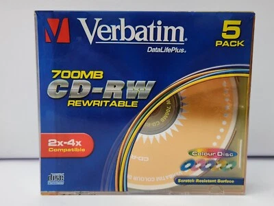 Verbatim CD-RW Rewritable 700MB Colour Disc 5 Pack SEALED - Image 1 of 4