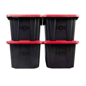 27 Gal. Tough Storage Tote in Black with Yellow Lid and with red lid 4-Pack - Picture 1 of 5