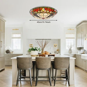 USA Retro Chandeliers Stained Glass Flush Mount Ceiling Lamp Light Fixture Lamp - Picture 1 of 15
