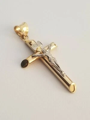 14k Two Tone Gold Crucifix Cross Religious Jesus INRI Pendant for Necklace - Image 1 of 4