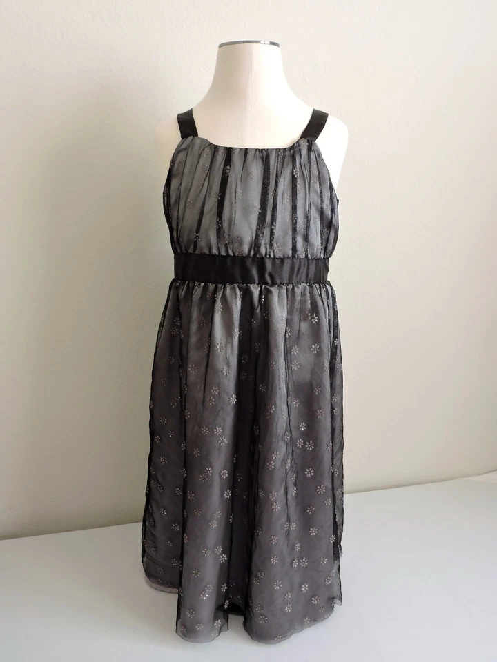 George Girls Party Dress Sparkle Layered Lace Overlay Tulle Ribbon Tie 14 Black - Image 1 of 4