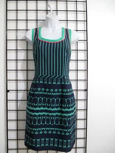 NANETTE LEPORE NYC🌸 SIZE 8==NAVY BLUE & GREEN SILK / SHEATH DRESS - Picture 1 of 7