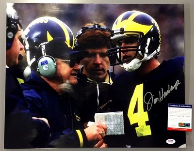 JIM HARBAUGH W/ BO SCHEMBECHLER SIGNED MICHIGAN WOLVERINES 16x20 PHOTO PSA COA - Image 1 of 2