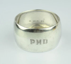 ANTIQUE WALLACE STERLING SILVER 1 INCH HIGH ROUNDED NAPKIN RING PMD MONOGRAM - Picture 1 of 1