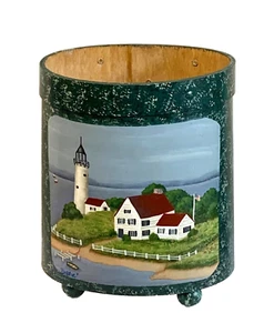 Vintage Folk Wooden Handmade Hand Painted Trash Can Pantry Basket Artist Signed - Picture 1 of 4