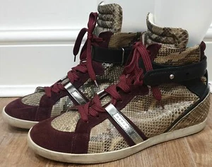 BARBARA BUI Burgundy Suede Python Leather Concealed Wedge Hi Top Sneakers 40 - Picture 1 of 11