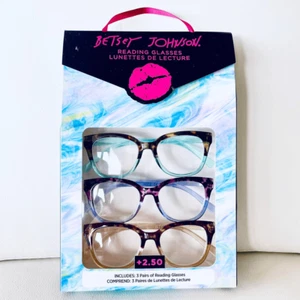 NWT 3 Pack +2.50 Betsey Johnson Premium Cat-Eye Reading Glasses Purple Olive Tan - Picture 1 of 12