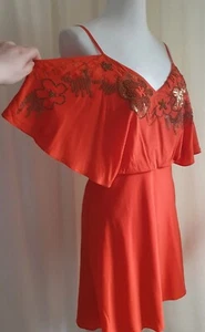 Karen Millen Orange Beaded Cold Shoulder Silk Dress Size 10 (AV1-2) - Picture 1 of 16