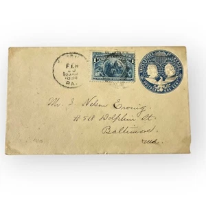 Antiguo sello postal y sobre de 1 centavo de la Expo Colombiana de 1894 Baltimore MD - Imagen 1 de 6