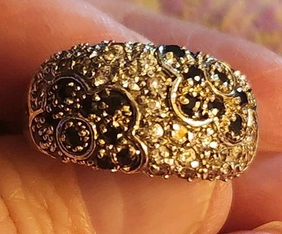 Кольцо из стерлингового серебра с паве размер 8 черно-белый цветочный мотив  - Изображение 1 из 3