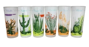 Vintage 1950s Blakely Arizona Frosted 14oz Tumblers Cactus Six Cocktail Glasses - Picture 1 of 13