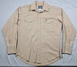 Wrangler Western Pearl Snap Brush Popper Heavy Twill Beige Ranch Arbeitshemd XL - Bild 1 von 8