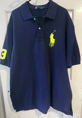 CAMISA POLO MASCULINA VINTAGE ANOS 90 RALPH LAUREN GRANDE PÔNEI GRANDE GRANDE ALTA EXTRA GRANDE AZUL AMARELO - Imagem 1 de 4
