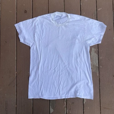 Camiseta blanca lisa de jockey vintage años 70 80 XL puntada única rueda de bucle EE. UU. Foto 1 de 4