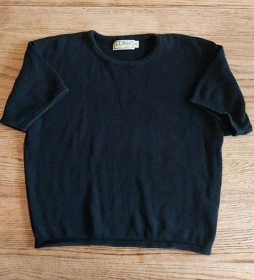 Vtg LL Bean Sweater Black Pullover Boxy Crop Crewneck 80s USA Cotton Womens Sz S - Image 1 of 4