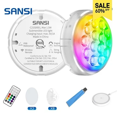 2 pcs LED Pool Lights Swimming Pool Underwater RGB Wireless Charging W/Remote - Image 1 of 4