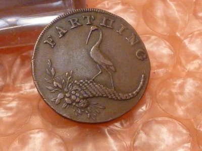 1791 Birmingham Copper Company Colonial Times Farthing Trade Token Hi-Grade #1A Foto 1 de 3