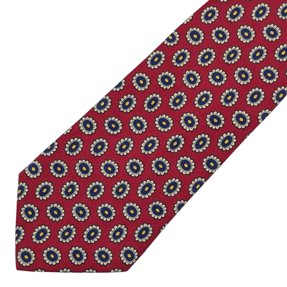 Brooks Brothers мужской винтажный шелковый галстук красный темно-синий фуляр цветочный медальон США - Изображение 1 из 4