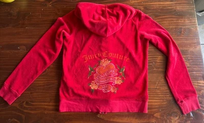 Y2K Juicy Couture красный бархат полный молнии спереди трек с капюшоном куртки XL (см. фотографии) - Изображение 1 из 4