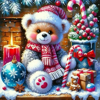 5DDIYART Christmas Bear 5D DIY Diamond Painting Kits for Adults, Christmas Diamond Art