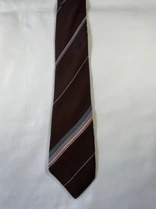 Corbata delgada de seda vintage - Van Heusen c1970-80 - rayas marrón/azul/rosa - Imagen 1 de 6