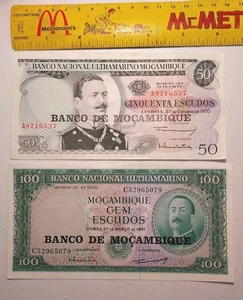 Altes Afrika Mosambik 50 & 100 Escudos Scheine 70er Jahre (ced/25) - Bild 1 von 2