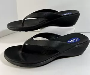 Okabashi Aspire Flip Flops M (7-7.5) Black Thong Slip On Low Wedge - Picture 1 of 8