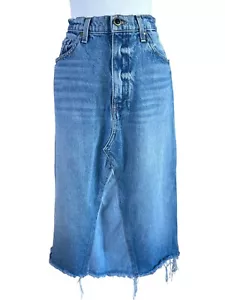 Khaite Magdalena Denim Skirt Size 30 Jean Cotton Raw Hem Boho Midi Mid Wash Blue - Picture 1 of 10