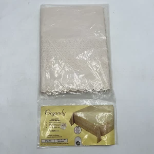 Vintage Organdy Vinyl bestickte Applikation creme bügelfrei Tischdecke 60” x 90” - Bild 1 von 8