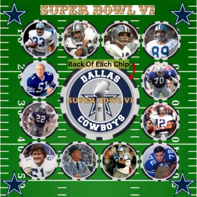 COWBOYS SUPER BOW VI CHAMPION TEAM - FULL TEAM - 24 POKER CHIP SET - Image 1 of 4