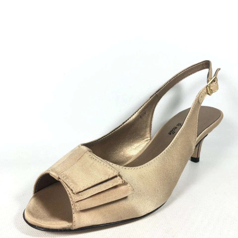 VANELi di notte Ulita 6 M Champagne Satin Peep Toe Slingback Heels Pump Sandals