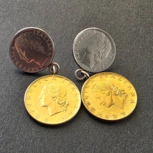 Milor Italy Lira Coin Sterling Silver Gold Vermeil Dangle Pierced Earrings - Picture 1 of 8