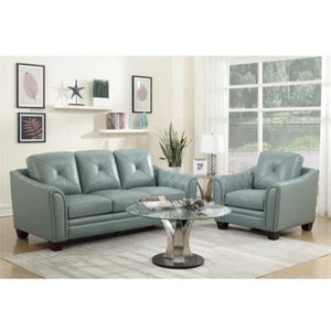 Maklaine Tufted Leather Sofa In Spa Green - Picture 1 of 10