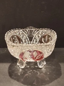 Vintage Hofbauer 7" roter Vogel Kristall 3 Fuß Schüssel - rot ist verblasst  - Bild 1 von 11