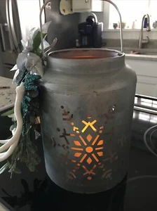 14” Galvanized Metal Snowflake Winter Xmas Lantern With LED Flameless Candle - Picture 1 of 6